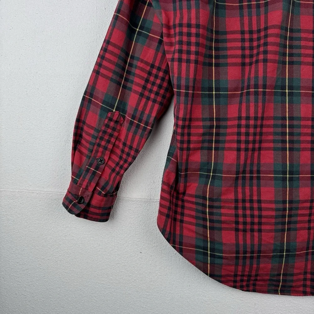 90's Vtg Polo Ralph Lauren Tartan Plaid Wool‎ Blend Flannel Shirt Men's M Red
